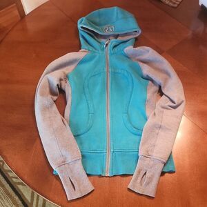 lululemon athletica Teal & Gray Athletic Full Zip Scuba Hooded Jacket, Size 4